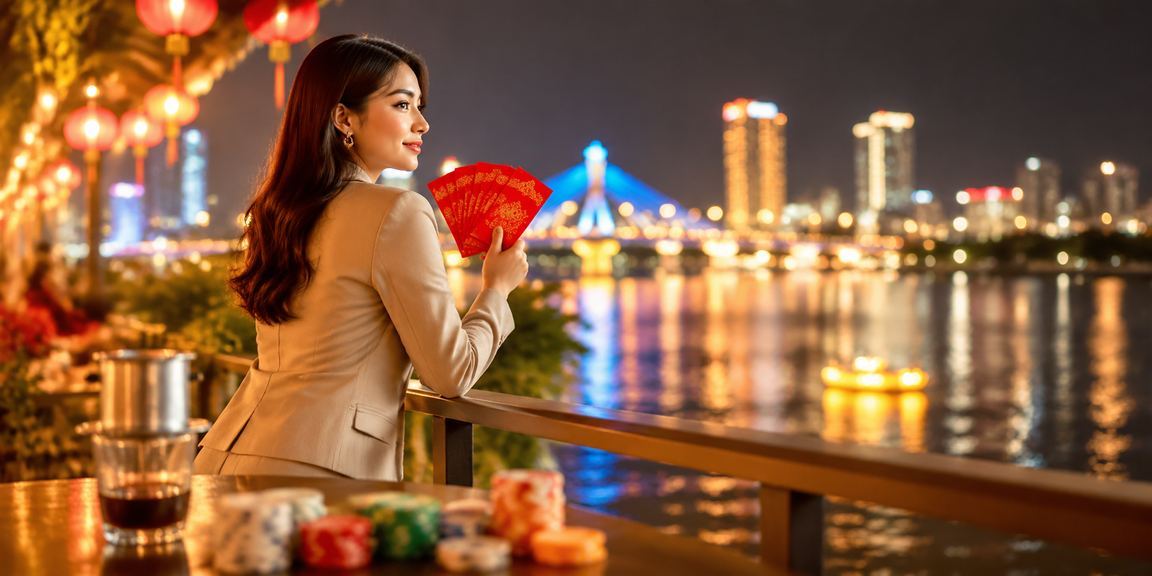 Người dùng tại Đà Nẵng ngồi cà phê và kiểm tra các điều kiện khuyến mãi trên ứng dụng điện thoại
